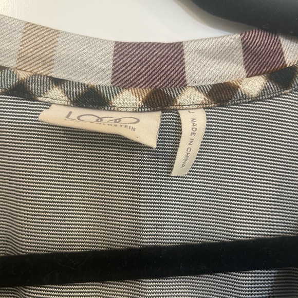 LOGO by Lori Goldstein Mixed Plaid V-neck Knit Tunic Top Evergreen Combo L - Picture 4 of 11